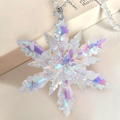 2025 Annual Edition Snowflake Crystal Christmas Ornament, Large Crystal Ornaments Display Winter House Decor with Gift Box (Colourful B)