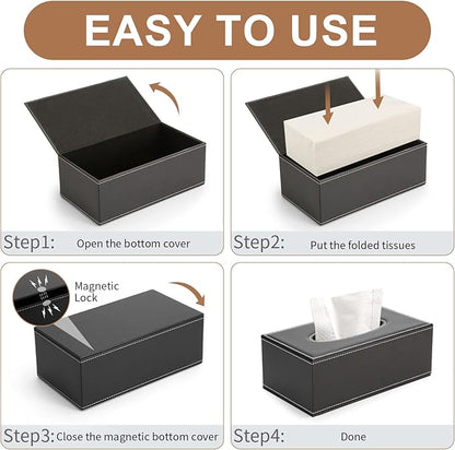 KINGFOM 3PCS/SET Desk Organizers and Accessories, Pu Leather Office Supplies Organization Set with Tissue Holder, Pencil Holder and Business Name Cards Stand Black