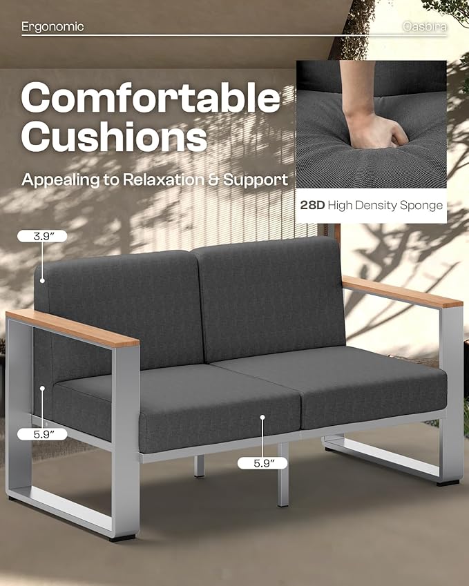 Aluminum Outdoor Patio Furniture, 1 Piece 3-Seat Chair, All-Weather Metal Modern Outdoor Seating for Deck, Porch (LightGray)