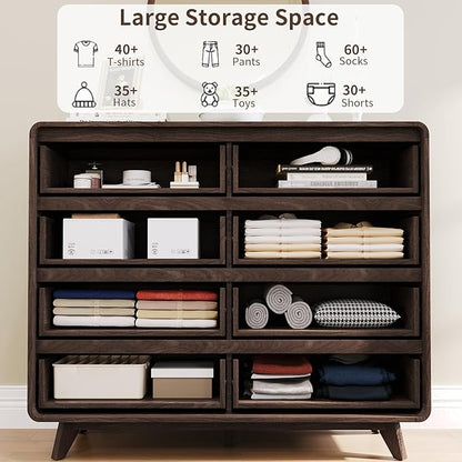 Fluted 8 Drawers Dresser for Bedroom, 48" Wide Wood Dressers & Chests of Drawers Slides Pre-Installed, Wooden Dresser TV Stand, Modern Closet Clothes Storage Organizer for Living Room, Dark Walnut