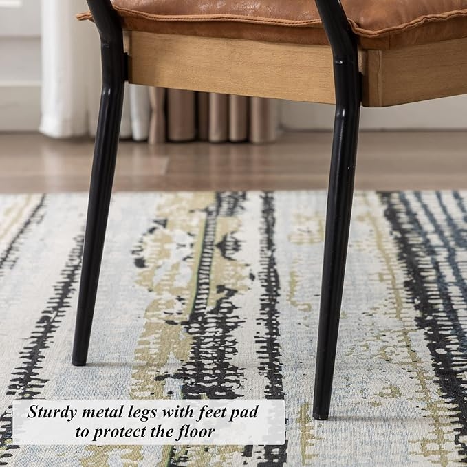 DUOMAY Modern Rectangle Ottoman Bench with Arms and Metal Legs, Mid Century PU Bed Bench Footstool Entryway Shoe Bench for Dining Room Bedroom Living Room, Brown