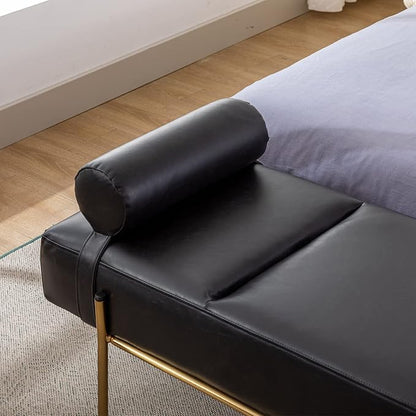 Modern End of Bed Bench, Upholstered Entryway Bench with Detachable Pillow for Living Room, PU Leather Ottoman Bench with Gold Metal Legs, Comfy Cushion Bedroom Decoration Benches (Black)