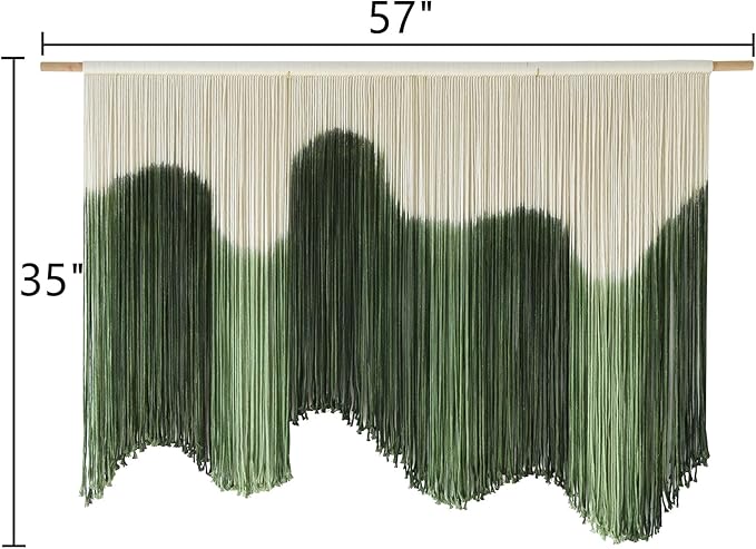 IOWER Large Macrame Wall Hanging Boho Wall Art Green Fiber Dip-Dyed Handmade Macrame Cord for Headboard Bedroom Living Room Fireplace 57" W x 39" L
