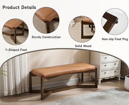 CIMOTA 49 Inch Modern Entryway Bench, Upholstered Bedroom Bench with Solid Wood Frame, Y-Shaped Foot, Comfy Ottoman for Bedroom End of Bed/Hallway/Living Room/Indoor, PU Brown