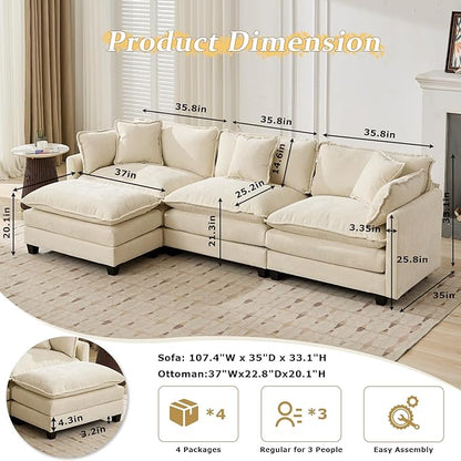 SoarFlash Chenille Sectional Middle Position Sofa, Beige