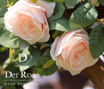 Der Rose 2 Pcs 13Ft Artificial Eucalyptus Flower Garland with Fake Silk Rose Flower Vine Rose Leaves Greenery Garland for Wedding Arch Table Wall Backdrop Party Room Decor (Pink)