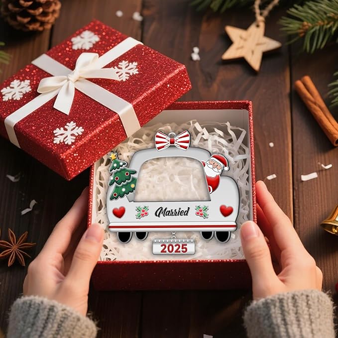 Wedding Gifts for Couples 2025 Wedding Car Picture Frame Christmas Ornament,Just MarriedGifts for Couples,Bridal Shower Gift for Bride- Comes in a Gift Box