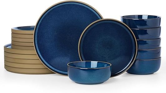 Famiware Nature Plates and Bowls Set, 18 Pieces Dinnerware Sets, Dishware Sets, Dishes Set for 6, Microwave and Dishwasher Safe, Midnight Blue