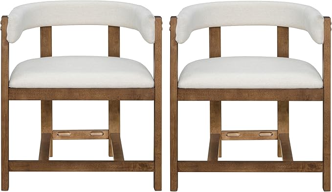Christopher Knight Home Set of 2 Arley Modern Fabric Upholstered Dining Sturdy Wooden Kitchen Side Chair with Ergonomic Backrest and Footrest, Soft Padded Barrel, Beige+Walnut
