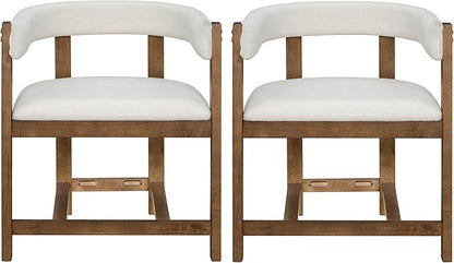 Christopher Knight Home Set of 2 Arley Modern Fabric Upholstered Dining Sturdy Wooden Kitchen Side Chair with Ergonomic Backrest and Footrest, Soft Padded Barrel, Beige+Walnut