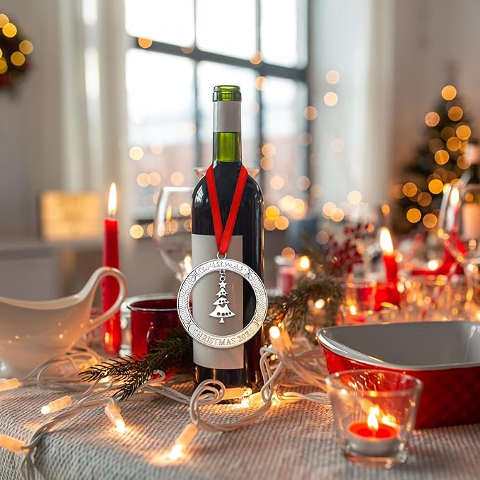 Jinei Christmas Wreath Ornament Bulk 2025 Solid Pewter Christmas Ornament with Rotatable Tree Metal for Xmas Decorative Holiday Keepsake Gift(Xmas Tree)