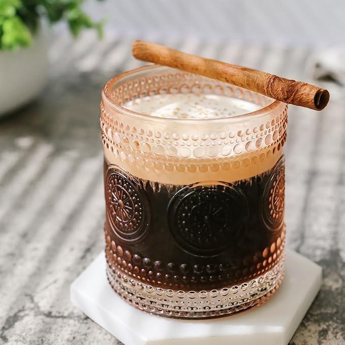 Kate Aspen Hobnail Beaded Floral Rose Gold Drinking Glasses Set of 6, (10 oz) Vintage Glassware Set Cocktail Glass Set, Juice Glass, Water Cups | Great Hostess Gift & Gift for New Home Owners