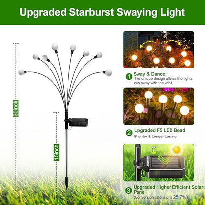 LETMY 6 Pack 48 LED Solar Garden Lights, Upgraded Swaying Firefly Lights Outdoor Waterproof for Outside Garden Decor Yard Patio Decorations, Larger Solar Panel & Bigger Bulb Base