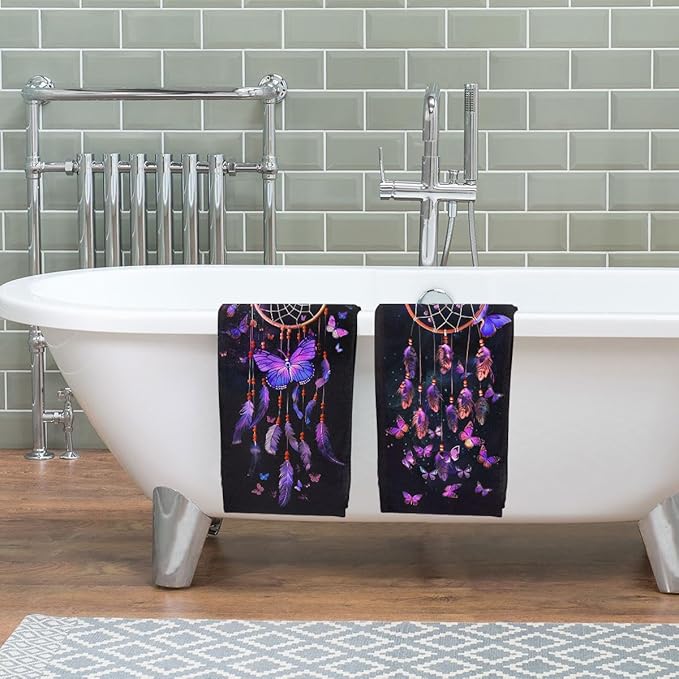 Butterfly Kitchen Towels Set of 2 Fantasy Dreamcatcher Purple Dish Towels Tabletop Decor Butterfly