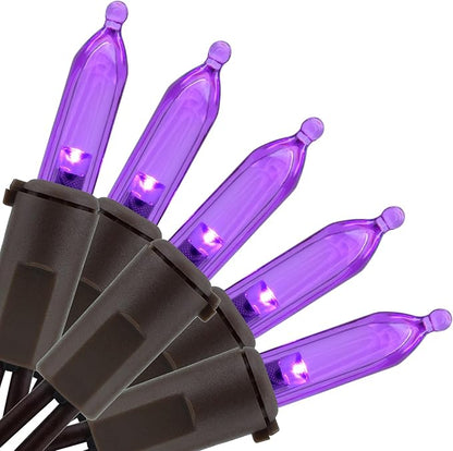 YULETIME Purple LED Christmas Lights with Brown Wire, 33 ft 100 Count UL Certified Commercial Grade Holiday String Light Set (Purple - Brown Wire)