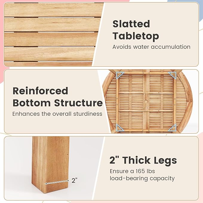 Tangkula Outdoor Round Dining Table for 4-6 People, 53 inch Patio Table with Acacia Wood Tabletop, 2 inch Umbrella Hole, Farmhouse Dining Furniture for Yard, Deck, Garden, Poolside