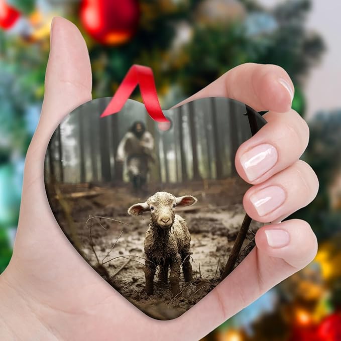 2025 Christian Christmas Ornament - Jesus and Lamb Design, Baptism Gift for Boys & Girls, Religious Holiday Tree Decoration, Birthday Gift for Women, Durable Hanging Ornament for Festive Spirit C-317