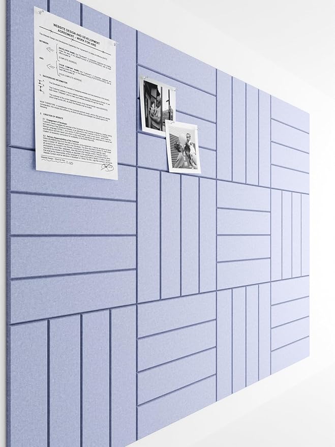 Bumusty Large Cork Board Alternative-47 x35 Felt Bulletin Board Tiles, with 30 Pushpins, 70 Adhesive Tabs, 12-Pack Slat Wall Paneling, Cork Boards for Office Push Pin Board Felt Board-Soft Periwinkle