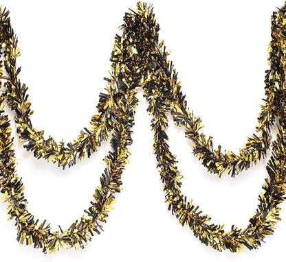 Anderson's Metallic Black & Gold Tinsel Twist Garland, 25ft Holiday Decoration, Christmas Tree Trim, Parade Float Decor, Party Supplies, Halloween, Graduation, Indoor Outdoor Event Garland
