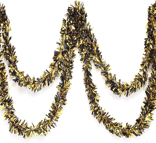 Anderson's Metallic Black & Gold Tinsel Twist Garland, 25ft Holiday Decoration, Christmas Tree Trim, Parade Float Decor, Party Supplies, Halloween, Graduation, Indoor Outdoor Event Garland