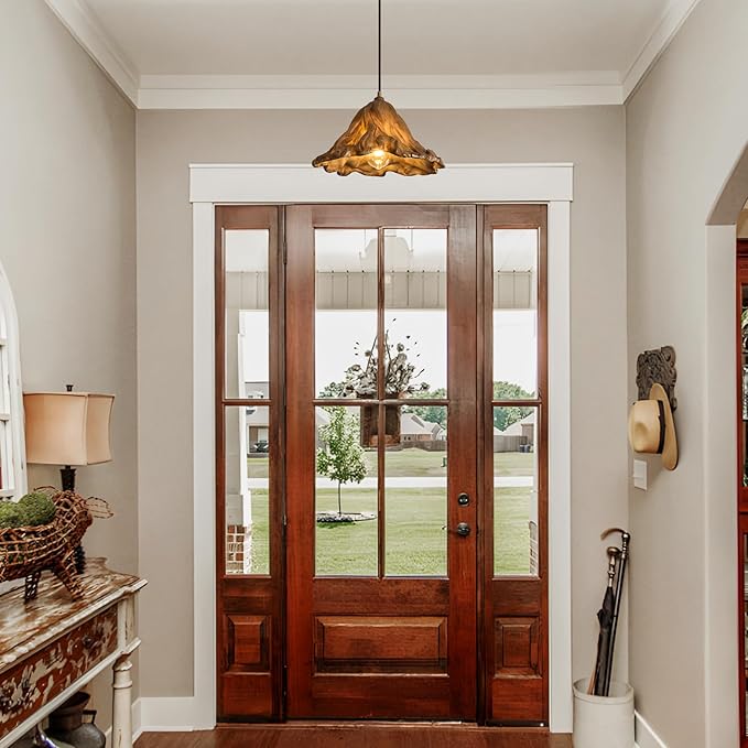 Pendant Lights Kitchen Island, 14.2in Brown Retro Ruffled Pendant Light Hanging Lamp Kitchen Island Farmhouse Vintage Light for Dining Room Bedroom Hallway Restaurant Foyer