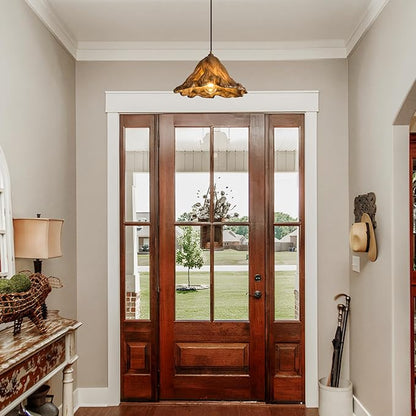 Pendant Lights Kitchen Island, 14.2in Brown Retro Ruffled Pendant Light Hanging Lamp Kitchen Island Farmhouse Vintage Light for Dining Room Bedroom Hallway Restaurant Foyer