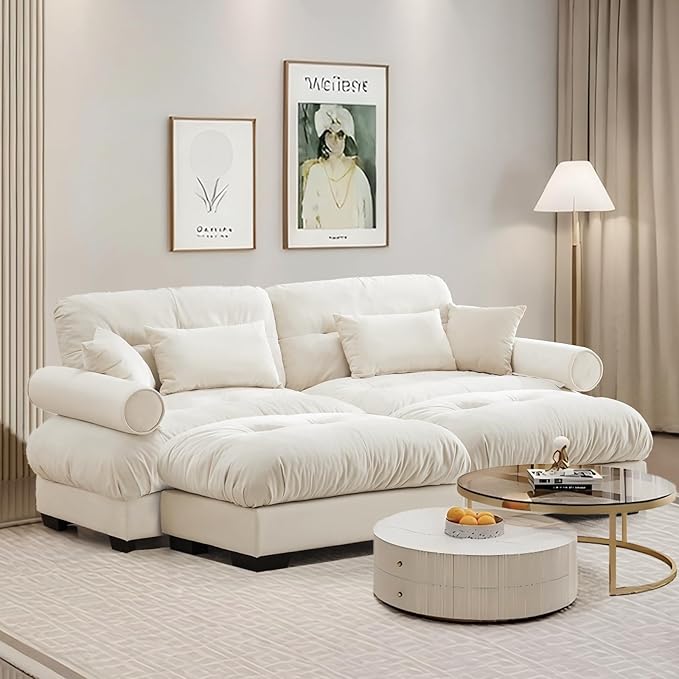 SoarFlash Modern Sofa Couches for Living Room, Small Sectional Sofa Set with Reversible Chaise, Sleeper Sofas and Modular Couch Function, Suitable for Small Spaces in Apartment, Beige