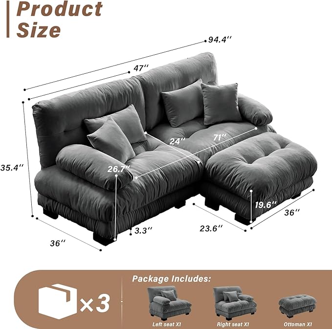SoarFlash L Shaped Couches for Living Room, Small Sectional Sofa Set with Reversible Chaise, Modern Designed Sleeper Sofas and Modular Couch Function, Suitable for Small Spaces in Apartment, Grey