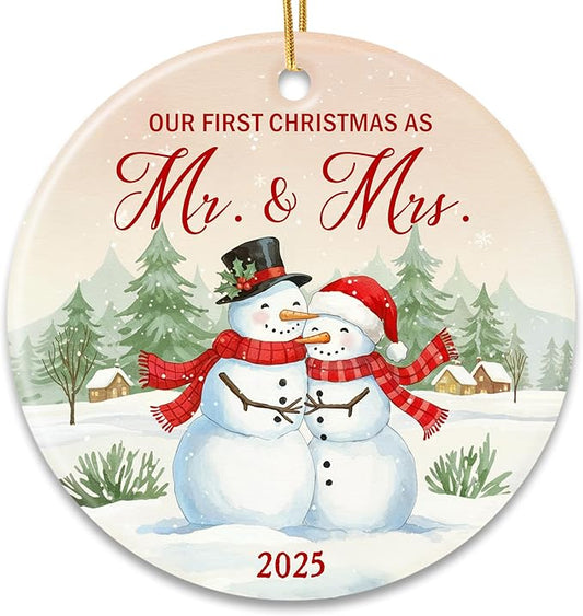 ZAGKOO First Christmas Married Ornament 2025 - Mr and Mrs Gifts, Wedding Gifts for Couples, Wedding Gift for Newly Wed, Just Married, Bride, Bridal Gift Ideas - 1st Snowman Ornament Decoration