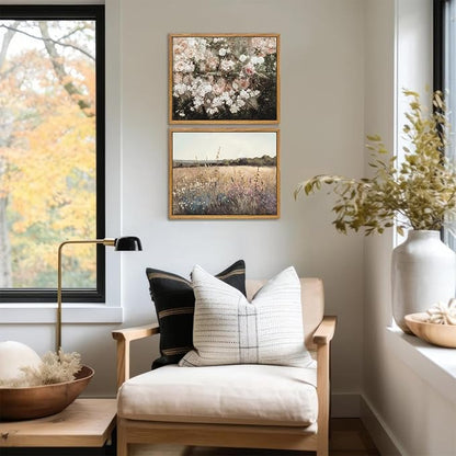 KBKBART Framed Canvas Wall Art for Living Room Bedroom Decor,Vintage Moody Floral Art Print Flower Rose Garden Canvas Painting, Rustic Bathroom Decor Wall Art, Classical Vintage Wall Art(9"x11")