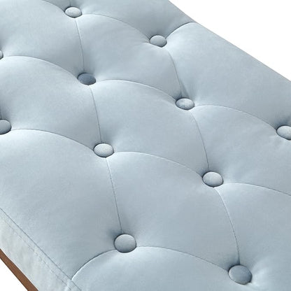 24KF Velvet Upholstered Buttons Tufted Entryway Bench with Solid Wood Leg,Bed Bench Ottoman with Padded Seat,5034-Seaglass
