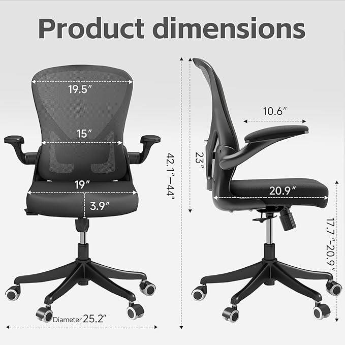 Ergonomic Office Chair with Adjustable Lumbar Support & Flip-Up Armrests - High Back Desk Chair with Thickened Seat Cushion, Rolling Wheels for Home/Office Study Work (01Blcak)
