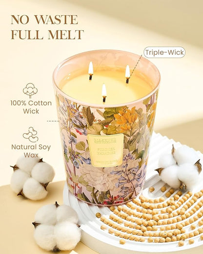 M&SENSE Citrus Water Flower Scented Candles, 35oz 150H Long Lasting, 3 Wick Soy Candles,Natural Aromatherapy Calm Stress Relief, Home Fragrance Housewarming Gifts