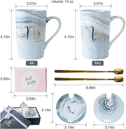 Jumway Mr and Mrs Coffee Mugs - Wedding Gifts - Mr and Mrs Mugs Set - for Bride and Groom - Gifts for Bridal Shower Engagement Wedding and Married Couples Anniversary - 14 Oz Grey