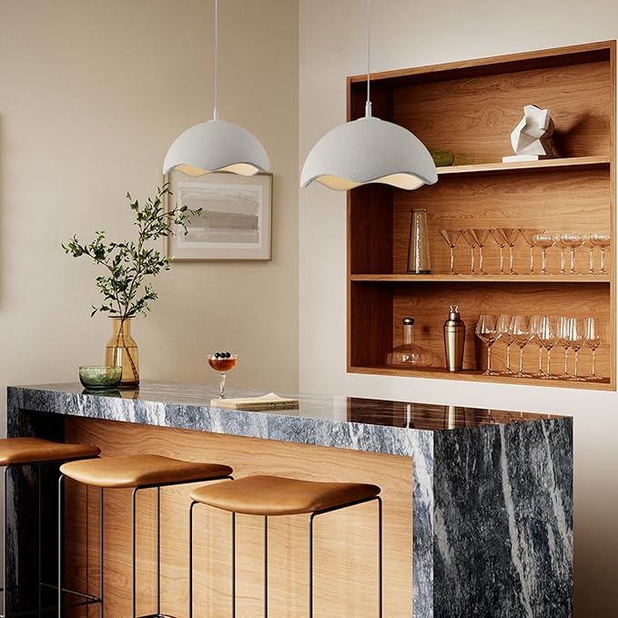 JAYMP 40cm Modern Pendant Light for Dining Room Kitchen Island Light Hanging Lamp E26 Base Japanese Wabi-Sabi Style Bird Nest Shape Lighting Fixture,1 Pack(Matte White,D Shape, 40cm/15.7inch)