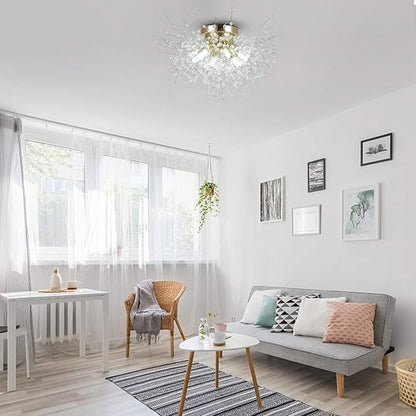 HMVPL Flush Mount Ceiling Lights, Modern Gold Crystal Sputnik Firework Close to Ceiling Lamp LED Ceiling Lighting Fixtures for Bedroom Kitchen Island Hallway Entryway Porch Gazebo