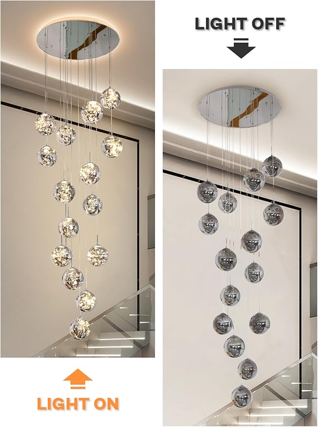 15-Light LED Staircase Chandelier Crystal Ceiling Lights Large Chandeliers for High Ceilings, Entryway Modern Lighting Fixture Villas and Stairs, Adjustable Length 23" W x100 H,75W