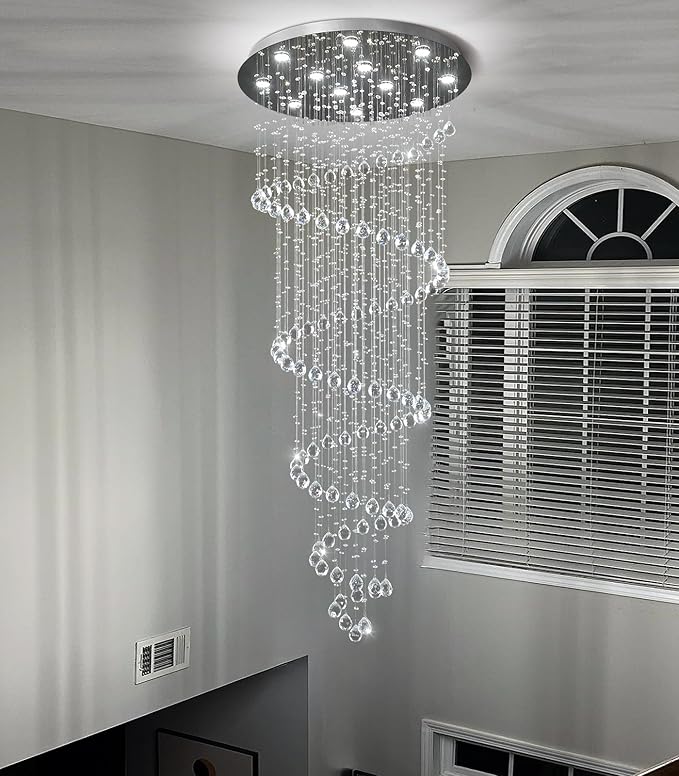 78 Inches Crystal Glam Chandelier Long Light Chandeliers with Dimmable Light Bulbs Silver High Ceiling Pendants Light Fixtures for Foyer Entryway Living Room Stair