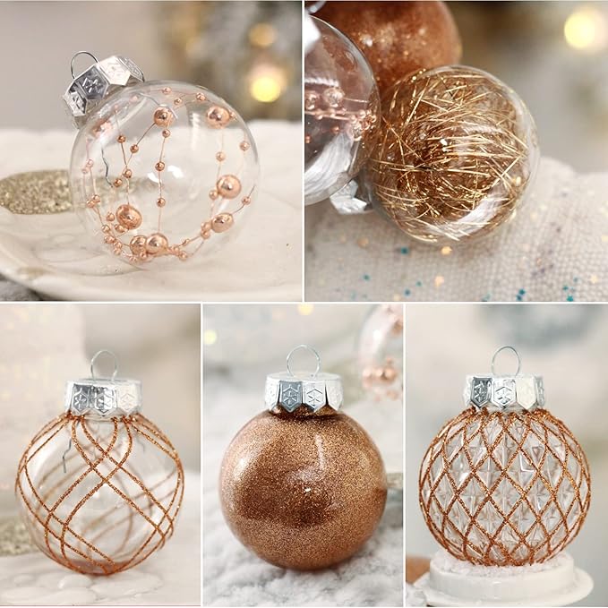 2.36" Clear Christmas Ball Ornaments, 30 pcs Shatterproof Plastic Baubles for Tree Decorations, Party, Holiday - Champagne Gold