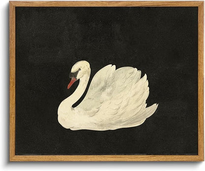 KBKBART Framed Canvas Wall Art for Living Room Bedroom Decor, Vintage Antique Swan Watercolor Canvas Painting, Rustic Bathroom Decor, Classical Swan Vintage Wall Art (9"x11")