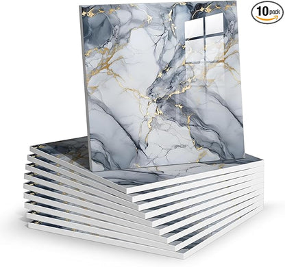 Thick 10pcs Marble Peel and Stick Backsplash Surface Waterproof Wall Panels,Self-Adhesive Marble PVC Foam Wall Panels for Kitchen, Bathroom - 11.8"x11.8" Kitchen Tile(Not Real Tiles,Blue)