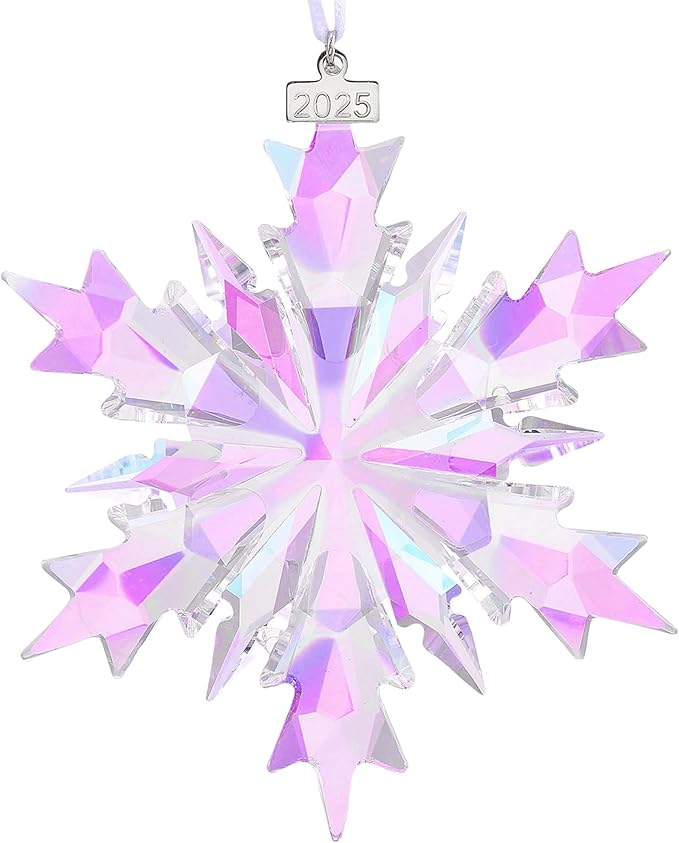 2025 Annual Edition Snowflake Crystal Christmas Ornament, Large Ornaments Display Winter House Decor with Gift Box(Colourful A)