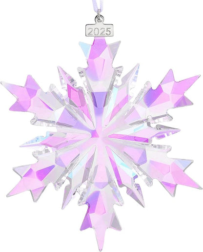2025 Annual Edition Snowflake Crystal Christmas Ornament, Large Ornaments Display Winter House Decor with Gift Box(Colourful A)