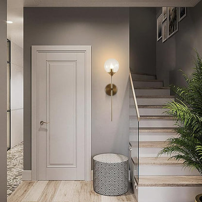 KCO Lighting Vanity Clear Bubble Glass Wall Lights Modern Globe Round Sconces Wall Lighting Brushed Brass Long Wall Sconce Mid Century Bar Bathroom Wall Lamp (Clear)