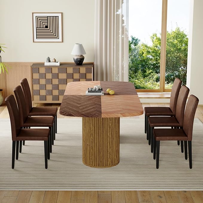 Dining Table Set for 8 - Large 79" Rectangular Kitchen Table Set for 8 with Cushioned Chairs,Modern Mid-Century Wood Dining Room Tables Set for 8 Ideal for Kitchen & Gatherings