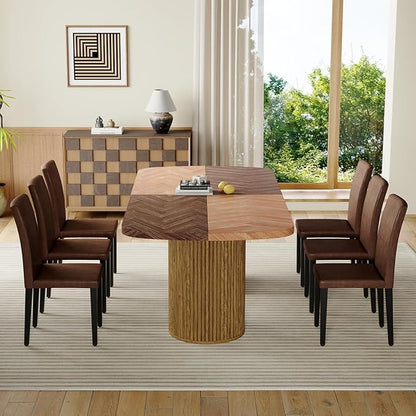 Dining Table Set for 8 - Large 79" Rectangular Kitchen Table Set for 8 with Cushioned Chairs,Modern Mid-Century Wood Dining Room Tables Set for 8 Ideal for Kitchen & Gatherings