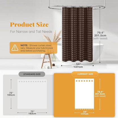 BTTN Stall Fabric Shower Curtain - 54x78 Inches Boho Linen Heavy Duty Tassel Shower Curtain Set with 10 Hooks, Narrow Rustic Modern Farmhouse Neutral Cloth Thick Shower Curtains for Bathroom - Brown