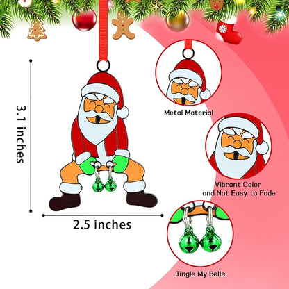 FLYAB Funny Santa Ornaments 2025 White Elephant Gifts for Adults Jingle My Bells Metal Christmas Hanging Ornament for Xmas Tree Decorations Dirty Santa Gifts for Women Friends Sister Teens