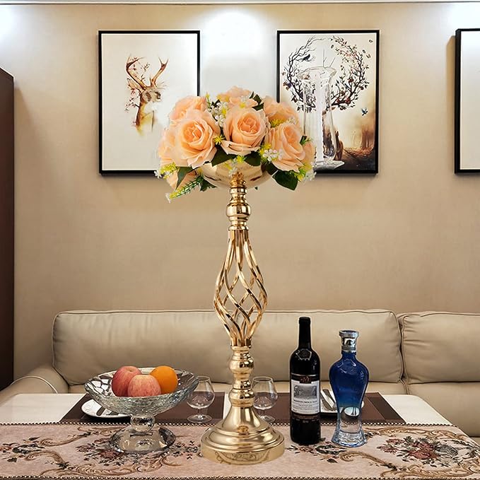 2pcs Metal Gold Candle Holders 20 Inch Tall Road Lead Table Centerpiece Stand Pillar Candlestick for Wedding Candelabra Flowers Vases