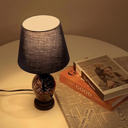 ONEWISH Small Table Lamp Set of 2, Wine Bottle Shape Glass Body, Warm Ambient Lighting, Bulb Included, 14" Height, Black